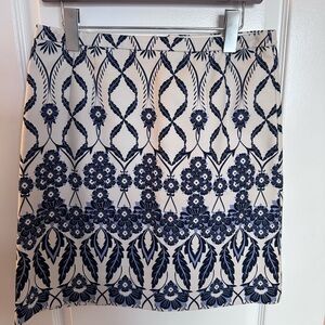 J. Crew Blue and White Patterned Mini Skirt
